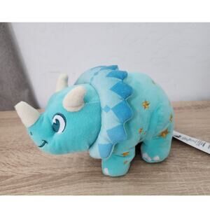 Disney Animal Kingdom Dinosaur Plush Blue Triceratops Dinoland Gold Stars 10"
